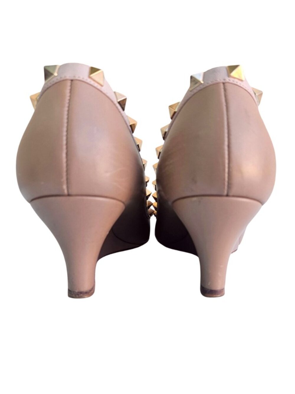 Valentino Garavani Rockstud Leather Wedge Pump Taupe Italy Sz 37.5  US 7 - Picture 9 of 12